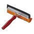 Car windscreen washer – front view showing red wooden handle, orange sponge, and black rubber blade on a plain white...