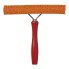 Car windscreen washer – front view with a wooden handle and an orange cleaning pad.