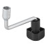 Replacement crank handle for support wheel Ø 16mm – side view showing silver crank arm and black base with hexagonal socket.