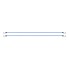 Bungee cord – blå/hvid – 10mm tykkelse og 150cm længde med metalkrog set ovenfra.