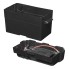 Scatola batteria nera 35 x 18 x 20 cm – con 2 porte USB, 1 presa 12V e voltmetro, vista dall'alto.