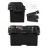 Vista frontale della scatola batteria nera 35 x 18 x 20 cm – con 2 porte USB, 1 presa 12V e voltmetro integrato.