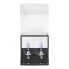 Vue de face – deux ampoules H7 à verre bleu dans une boîte en plastique, couleur blanche et noire.
