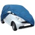 Vue de face – housse de voiture bleue pour petites voitures, dimensions 277 x 162 x 136 cm.