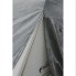 Seitenansicht der Wohnwagen Caravan Schutzhülle Profi – graues, strukturiertes Material mit Reißverschlussdetails.