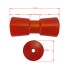Rouleau de quille – vue de dessus – en polyuréthane avec noyau métallique, longueur 195 mm, diamètre 78 mm, rouge et orange.