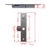 Tongue lock 100x18mm – top view showing gray steel lock with two inline mounting holes and lever mechanism.