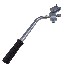 Handbrake lever – side view showing rubber grip, silver galvanized finish, and mounting bracket with adjustment screw.