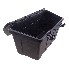 Boîte de rangement en plastique noire – vue de dessus avec couvercle articulé et nervures intérieures.