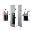 Dropside lock 400mm right – front view showing black handle and silver anodized finish with mushroom pin locking.