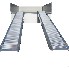 Vooraanzicht van aluminium oprijplaten – twee brede oprijplaten met longitudinale ribbels in zilver en wit.