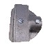 Clamping shell for 60mm square axle tube to 70mm round drawbar – grey galvanized steel with two mounting holes for M12 bolts.
