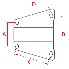 Vista frontale – gancio di traino con piastra di montaggio, due fori e dimensioni etichettate A, B, C, D in bianco e rosso.