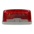 Lampe à trois chambres Hella type 9401 – vue de face avec lentille rouge et base grise, dimensions 120 x 120 x 53 mm.