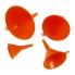 Bovenaanzicht van een set van 4 oranje trechters – verschillende maten van Ø50mm tot Ø113mm.