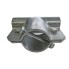 Alko clamping shell – front view showing hexagonal 71mm axle connection and round 70mm towing tube, galvanized finish.