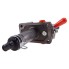 Double stroke hand hydraulic pump – front view with red lever, gray metal body, and quick-release pin.