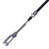 Bowden cable brake cable – detail view showing black housing and silver adjustable tension clevis.