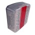 LED rear light 4 functions – angled view showing red and clear lenses with a bayonet connection, dimensions 98x105mm.