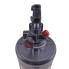 Toppvy av Chapel FLEXePUMP handhydraulisk pump – svart med röd tryckventil och blå hydraulport.