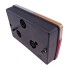 AJBA type FP.40.110 rear light – black and red with two circular connectors and three mounting holes, back view.
