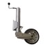 Semi-automatic heavy duty jockey wheel – side view showing universal flange, black rubber wheel, and galvanized finish.
