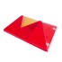 Vue en angle – lentille de remplacement Aspöck Multipoint 4 gauche avec sections rouges triangulaires et une section jaune.