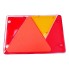 Vue de dessus – lentille de remplacement Aspöck Multipoint 4 gauche avec sections triangulaires rouges et jaunes.