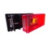 Vue de face – combinaison de luminaires Aspöck Midipoint 24-6200-007 avec lentille rouge et réflecteur jaune.