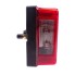 Vue de côté – Combinaison de luminaires Aspöck Midipoint avec boîtier noir et lentille rouge.