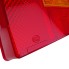 Vista frontale – lente di ricambio Hella 9385 con design a quattro camere e superficie testurizzata in rosso e arancione.