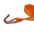 Detail aanzicht van een 25mm spanband van 5m – oranje met spitse haken en een trekcapaciteit van 400 daN.