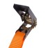 25mm lashing strap – detail view showing orange webbing and pointed hooks at both ends.