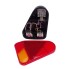 Rear light AJBA type FP70 – front view showing triangular shape, two bulbs, and red-yellow colors.