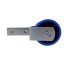 Conical keel roller – side view showing blue polyethylene wheel and silver mounting bracket 40 x 40mm.