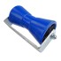 Kielrolle – Seitenansicht in Blau mit silberner Halterung aus Stahl und einer Länge von 200 mm.