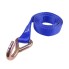 Sangle de serrage bleue – sangle d'arrimage avec crochet en métal pour sécuriser les véhicules sur remorque.