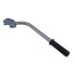 Handbrake lever – side view showing rubber grip, angled lever, and mounting bracket in silver and black.
