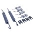Ganasce freno – 4 ganasce in metallo argentato e nero con molle di compressione e clip, vista frontale su sfondo bianco.