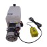 Hydraulic unit 12V – front view showing 8 litre tank and remote control in white and black colors.