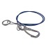 1m Abreißseil – Frontansicht mit PVC-Ummantelung, Karabinerhaken und Ring in Blau und Silber.