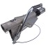 R+Co overrun hitch – side view showing handbrake lever up, silver and black galvanized finish, with rubber bellows.