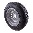 165/70 R13 Komplettrad – Schrägansicht mit schwarzem Reifen und silberner Felge 4,5J x 13, 4 Löcher.