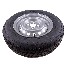 165/70 R13 Komplettrad – Draufsicht auf schwarzen Reifen mit silberner Felge und 4 Löchern.