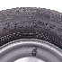 Top view of a complete wheel assembly – features 5.00-8 tubeless tire and 3.00-8 rim in black and silver colors.