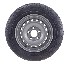Vooraanzicht van een 155 R13 band – 4,5 J x 13 velg met 5 gaten en een zwarte, grijze kleur op een witte achtergrond.