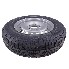 Zijaanzicht van een 155 R13 band – 4,5 J x 13 velg met vijf gaten en zwarte en zilveren afwerking.