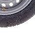 Detailansicht – 195/50 R13C Komplettrad mit 5 Löchern und Ventil – schwarze Felge mit silbernem Finish.