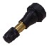 Vinkelbillede af Ventil TR600HP gummiventil – sort hætte og messingstamme på hvid baggrund.