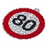 80 speed sticker Italy RA2/DGM – front view showing red '80' on a circular black and reflective surface.